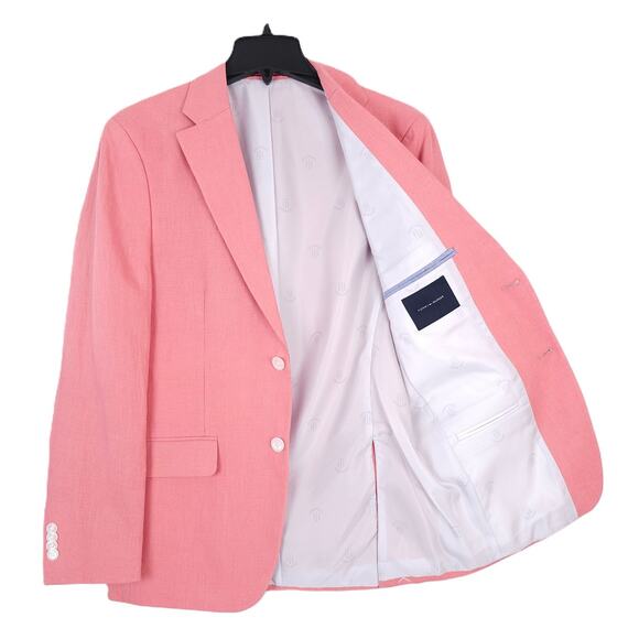 Tommy Hilfiger Mens Modern Fit Linen 2 Piece Suit 40S 34x30 Light Red Solid NWT - Picture 3 of 13